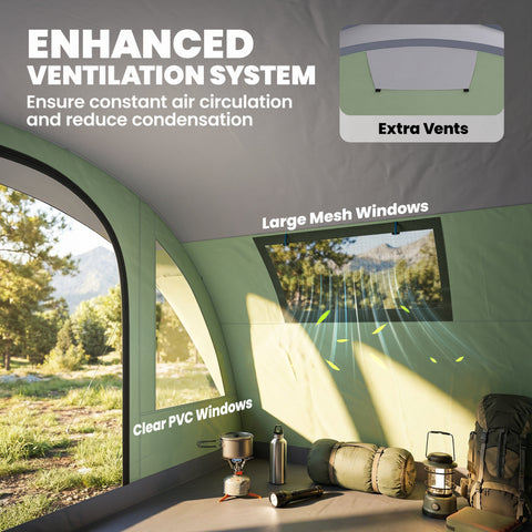 Image of Multi-Room Camping Tent for 5 Person, Easy Set up Large Family Tent with 4 Windows, Porch, Light Green