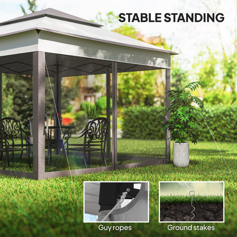 Image of 11' x 11' Pop Up Canopy 2-Tier Soft Top Shelter Event Tent w/ Netting Carry Bag for Patio Backyard Garden, Mixed Grey