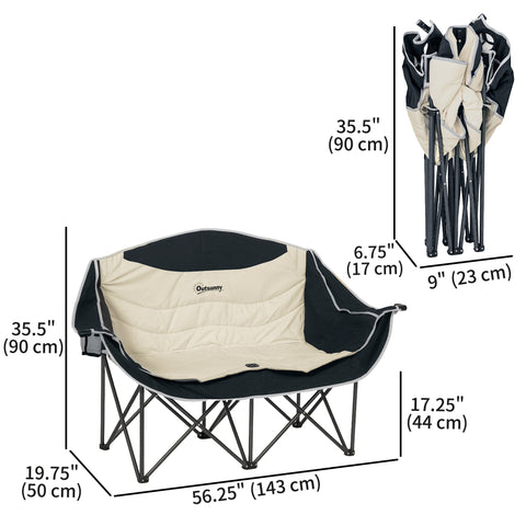 Image of Portable Camp Chair, Double Camping Chair with Cup Holders and Carry Bag, Support 551 lbs, Khaki