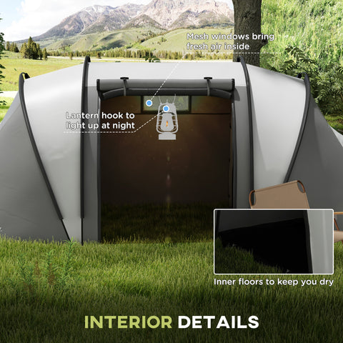 Image of Camping Tent with 2 Bedrooms and Living Area, 3000mm Waterproof Family Tent, for Fishing Hiking Festival, Grey