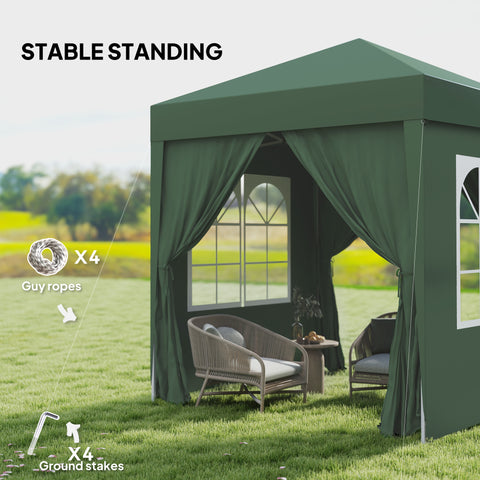 Image of 6.6'x6.6' Pop Up Canopy Tent with Sidewalls, Instant Sun Shelter Camping Gazebo with Carry Bag, Dark Green