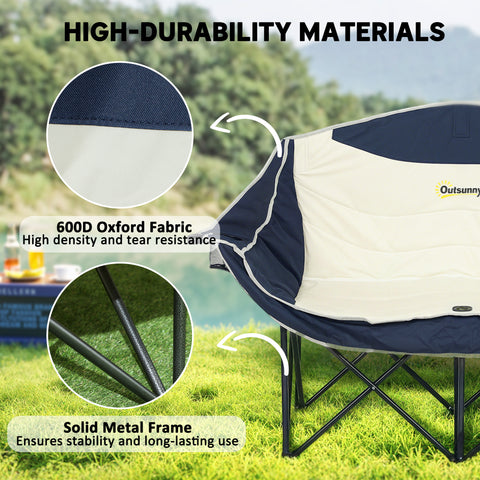 Image of Portable Camp Chair, Double Camping Chair with Cup Holders and Carry Bag, Support 551 lbs, Navy Blue