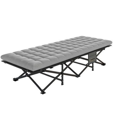 Image of camping cot - Camping Cot with Soft Pad, 32" Extra Wide Folding Cots with Non-Slip Feet and Carry Bag, Grey