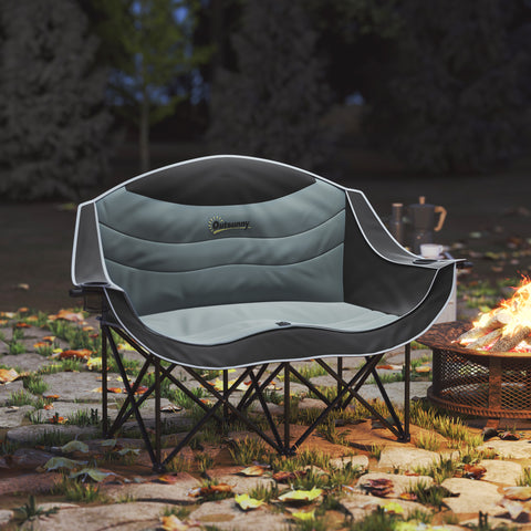 Image of Portable Camp Chair, Double Camping Chair with Cup Holders and Carry Bag, Support 551 lbs, Black