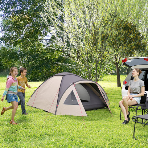 Image of 2 Person Camping Tent, Waterproof Family Dome Tent with Bedroom, Porch, Sewn-in Groundsheet and Hook, Khaki