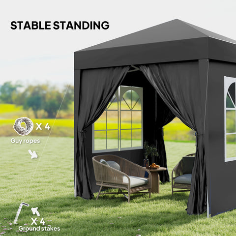 Image of 6.6'x6.6' Pop Up Canopy Tent with Sidewalls, Instant Sun Shelter Camping Gazebo with Carry Bag, Black