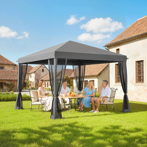 Image of 10' x 10' Pop Up Canopy Tent Gazebo, Foldable Canopy Tent with Zipper Mesh Sidewalls, Light Grey