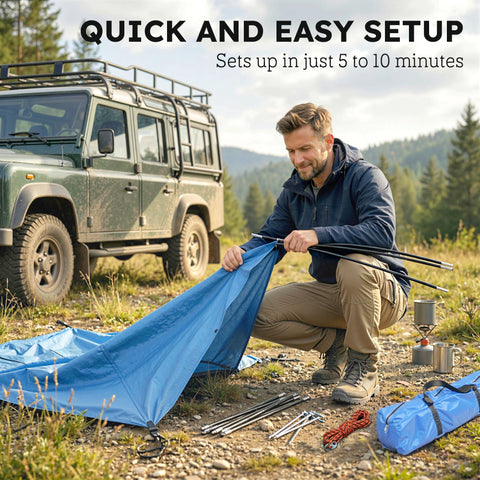 Image of Car Awning Camping Tailgate Tent for SUV, 3000mm Waterproof Car Side Awning with Carry Bag, Light Blue