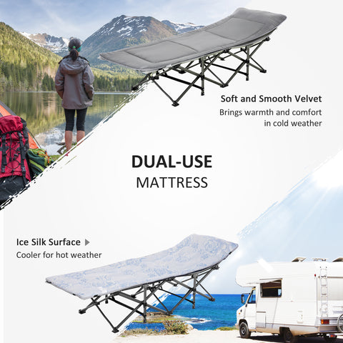 Image of Folding Camping Cot with Mat & Pillow, Double Layer Oxford Heavy Duty Sleeping Cot with Carry Bag Light Grey