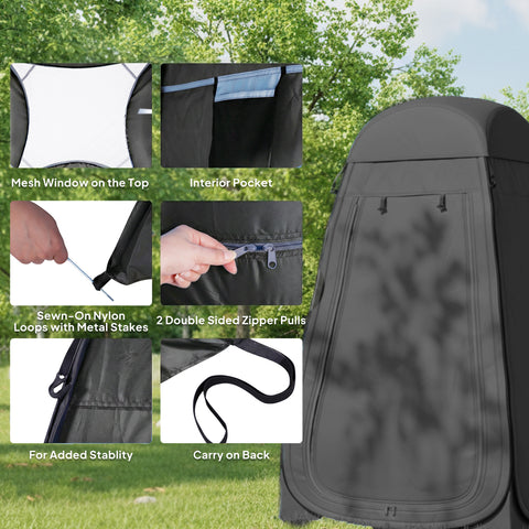 Image of Pop Up Shower Tent, Portable Privacy Room for Outdoor Changing, Dressing, Fishing Storage with Carrying Bag, Black