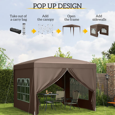 Image of 10'x10' Outdoor Pop Up Party Tent Wedding Gazebo Canopy with Carrying Bag (Coffee)