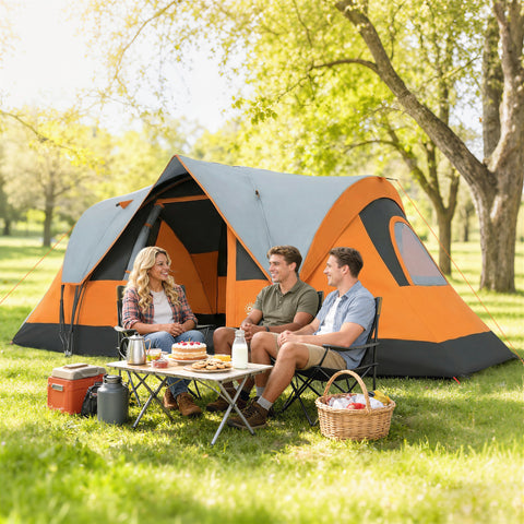 Image of 5-6 Person Family Tent, Outdoor Camping Tent with Lighting Hook, Carrying Bag for Camping, Hiking and Travelling Orange