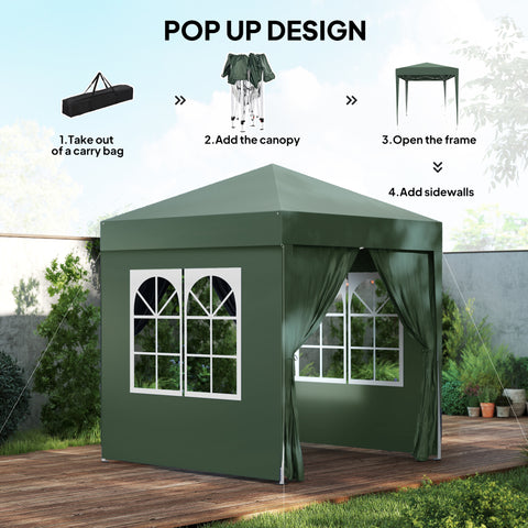 Image of 6.6'x6.6' Pop Up Canopy Tent with Sidewalls, Instant Sun Shelter Camping Gazebo with Carry Bag, Dark Green
