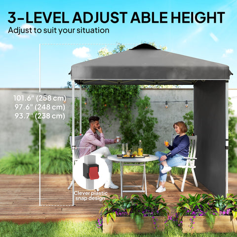Image of 8 x 8 ft Pop Up Canopy with 1 Sidewall, Carry Bag and 4 Sand Bags, Height Adjustable Instant Sun Shelter, Dark Grey
