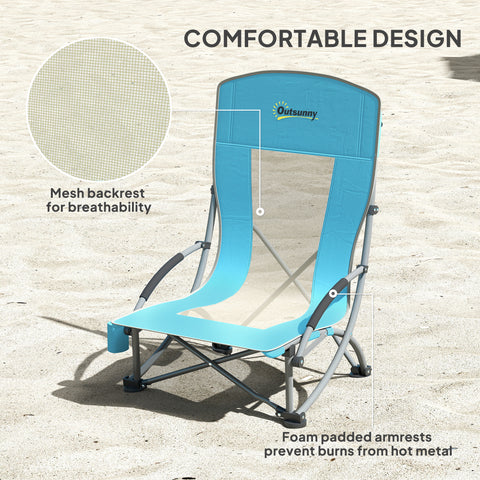 Image of Set of 2 Folding Beach Chairs with Mesh Back, Carry Bag and Cup Holder for Outdoor Camping Lawn, 27.6" x 22.8" x 31.1"