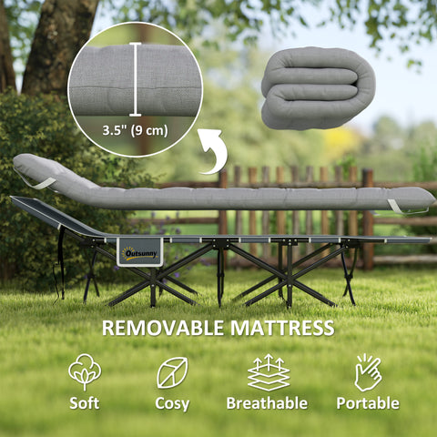 Image of 25.6" Wide Folding Bed, Camping Cot for Adults with Mattress, Carry Bag, Storage Pocket, Max Load 330 LBS, Light Grey