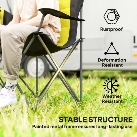 Image of 2 Pack Folding Camping Chairs, High Back Folding Chairs w/ Cup Holder, Padded Camping Chairs for Outdoor Events, Yellow