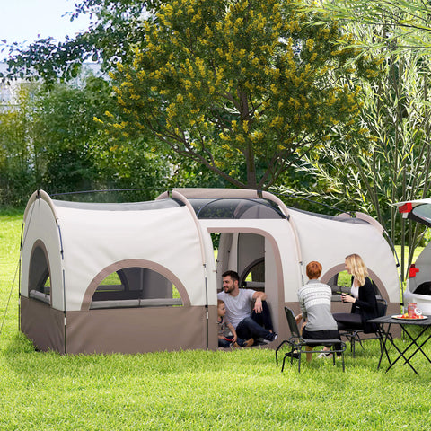 Image of 4 Person Camping Tent, 3 Room Cabin Tent, 3000mm Waterproof and UPF30+ with Sewn in Groundsheet and Carry Bag, Khaki