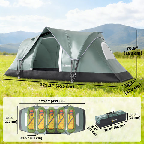 Image of 5-6 Person Family Tent, Outdoor Camping Tent with Lighting Hook, Carrying Bag for Camping, Hiking and Travelling, Green