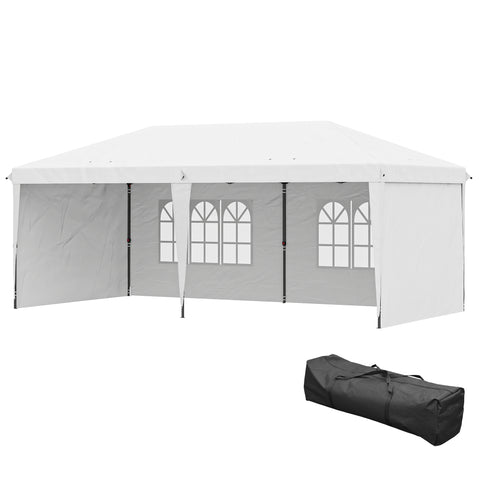 Image of pop up canopy - 10' x 20' Outdoor Pop Up Canopy Tent Party Tent Instant Shelter W/ Carrying Bag, White