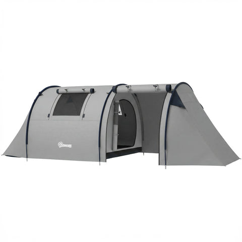 Image of camping tent - 3-4 Person Camping Tent with 2 Rooms, 3000mm Waterproof Portable Family Tent with Carry Bag, Grey