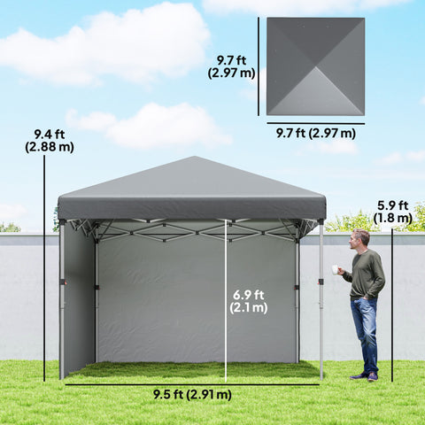Image of 10' x 10' Pop Up Canopy with Sidewalls, Roller Bag, Height Adjustable Instant Tent for Outdoor, Garden, Patio, Grey
