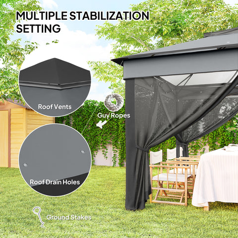 Image of 10.7 x 10.7ft Pop Up Gazebo, Adjustable Instant Sun Shelter with UV30+ Roof Cover, Removable Mesh Curtains, Dark Grey