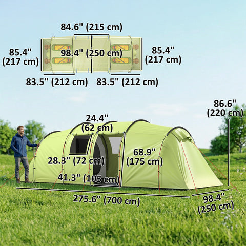 Image of 6 Person Camping Tent with Porch, Large Family Tent with 2 Bedroom and Living Room, Light Green