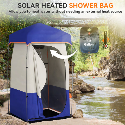 Image of Camping Shower Tent, Portable Privacy Shelter with Solar Shower Bag, Removable Floor and Carrying Bag, Blue
