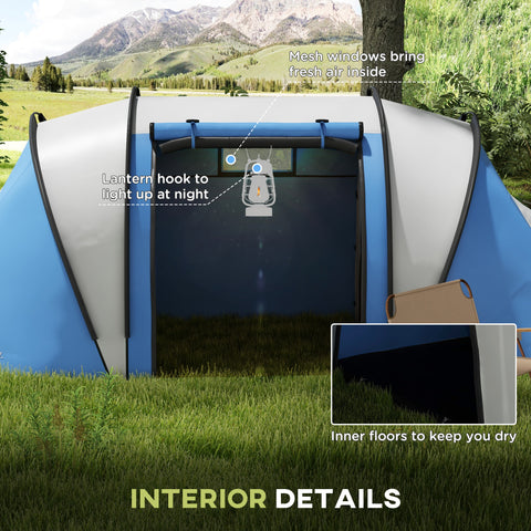 Image of Camping Tent with 2 Bedrooms and Living Area, 3000mm Waterproof Family Tent, for Fishing Hiking Festival, Blue