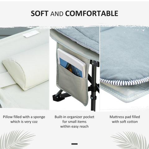 Image of Folding Camping Cot with Mat & Pillow, Double Layer Oxford Heavy Duty Sleeping Cot with Carry Bag Light Grey