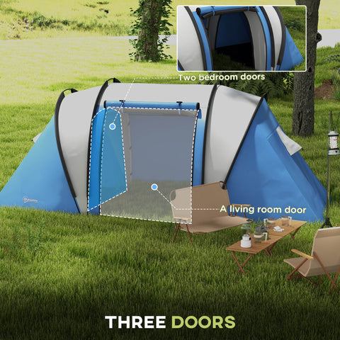 Image of Camping Tent with 2 Bedrooms and Living Area, 3000mm Waterproof Family Tent, for Fishing Hiking Festival, Blue