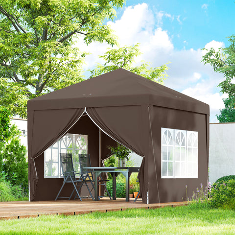 Image of 10'x10' Outdoor Pop Up Party Tent Wedding Gazebo Canopy with Carrying Bag (Coffee)