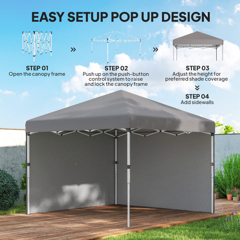 Image of 10' x 10' Pop Up Canopy with Sidewalls, Roller Bag, Height Adjustable Instant Tent for Outdoor, Garden, Patio, Grey