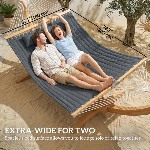Image of Outdoor Hammock Padded Camping Hammock with Pillow & Spreader Bars 200 x 140 cm Grey