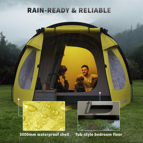 Image of 3-4 Person Camping Tent, Easy Set Up Dome Tent with Porch, Waterproof Family Tent with Bedroom and Sewn-in Groundsheet
