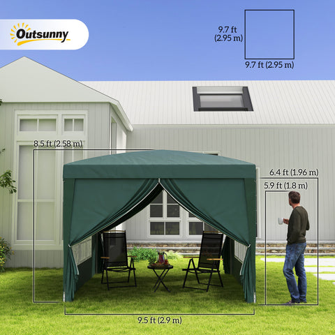 Image of 10'x10' Outdoor Pop Up Party Tent Wedding Gazebo Canopy with Carrying Bag (Dark Green)