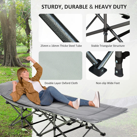 Image of Folding Camping Cot with Mat & Pillow, Double Layer Oxford Heavy Duty Sleeping Cot with Carry Bag Light Grey