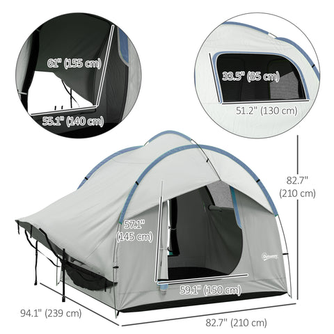 Image of 2000mm Waterproof SUV Tent, Car Tent with 3 Doors and Mesh Window, for 5-6 Person Camping Travel, Grey and Blue