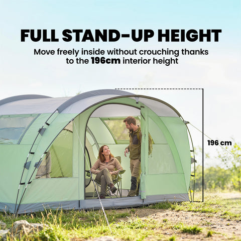 Image of Multi-Room Camping Tent for 5 Person, Easy Set up Large Family Tent with 4 Windows, Porch, Light Green