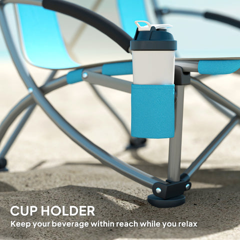 Image of Set of 2 Folding Beach Chairs with Mesh Back, Carry Bag and Cup Holder for Outdoor Camping Lawn, 27.6" x 22.8" x 31.1"