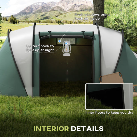 Image of Camping Tent with 2 Bedrooms and Living Area, 3000mm Waterproof Family Tent, for Fishing Hiking Festival, Army Green
