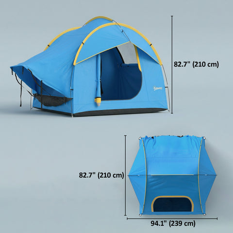 Image of 3000mm Waterproof SUV Tent, Car Tent with 3 Doors and Mesh Window, for 5-6 Person Camping Travel, Blue and Orange
