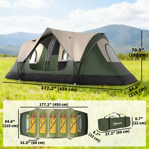 Camping Tent for 6-8 Man with 2000mm Waterproof Rainfly and Carry Bag for Fishing Hiking Festival, Dark Green