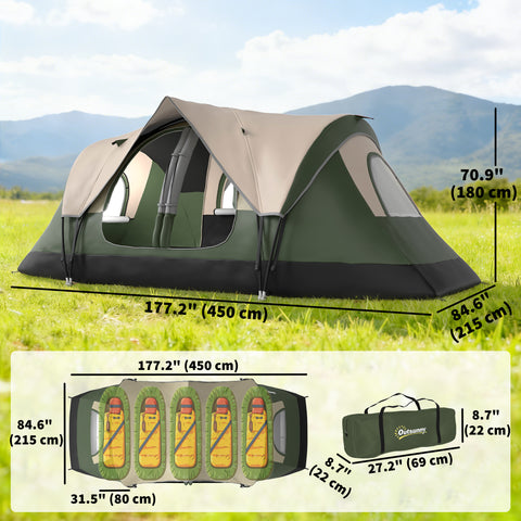 Image of Camping Tent for 6-8 Man with 2000mm Waterproof Rainfly and Carry Bag for Fishing Hiking Festival, Dark Green