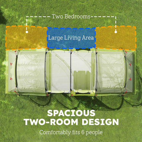 Image of 6 Person Camping Tent with Porch, Large Family Tent with 2 Bedroom and Living Room, Light Green