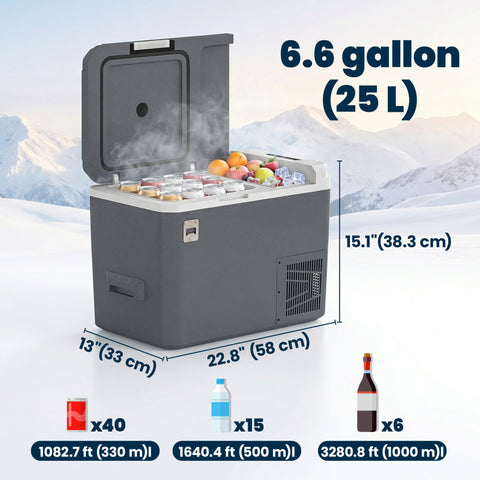Image of 12 Volt Car Refrigerator, 26QT Car Fridge with App Control, 12/24V DC and 100-240V AC, -4℉-68℉, Travel Camping