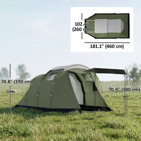 Image of Camping Tent Waterproof Camping Tent with Two Room for 3-4 Person Waterproof, Green