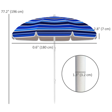 Image of 70.9" Dia. Portable Beach Umbrella, UV 50+ Ruffled Outdoor Umbrella with Adjustable Tilt Multicolor