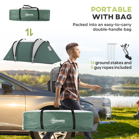 Image of Camping Tent with 2 Bedrooms and Living Area, 3000mm Waterproof Family Tent, for Fishing Hiking Festival, Army Green